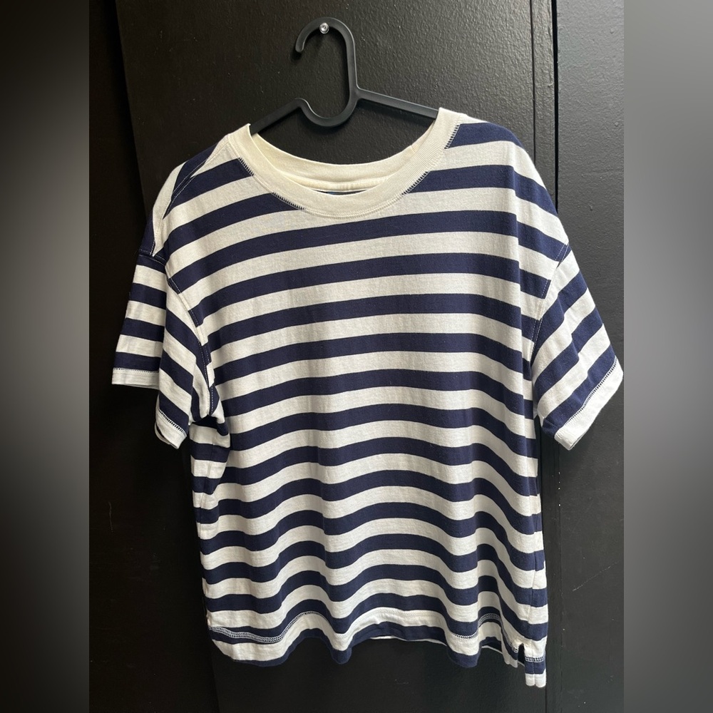 Old Navy Blue and White Striped Crew Neck Tee